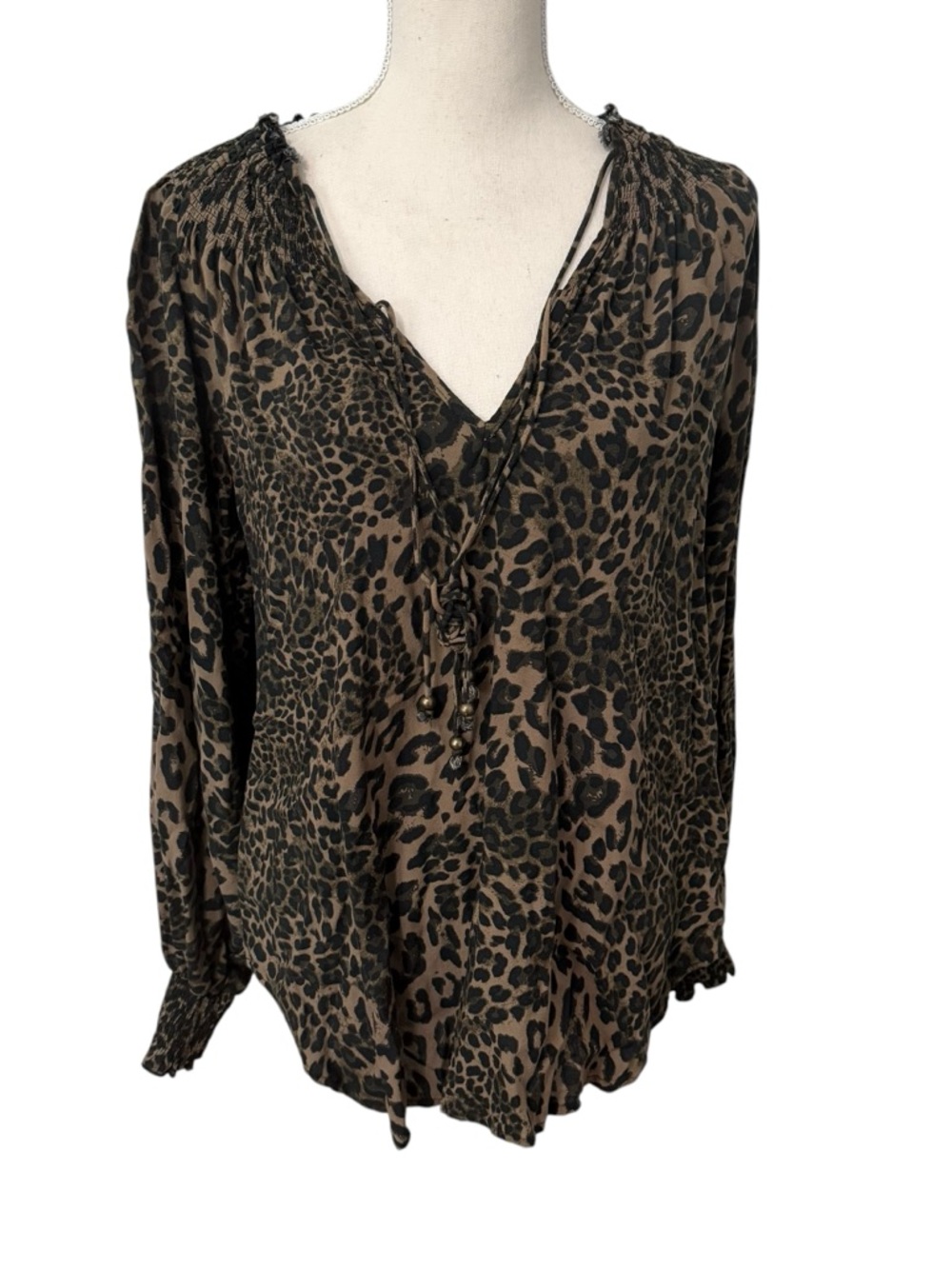Dear John Large Women’s Brown Leopard Print V-Neck Blouse